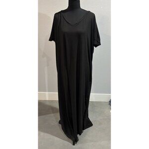 Zenana Premium Short Sleeve Maxi Dress Women's Size 2 Solid Black Pockets